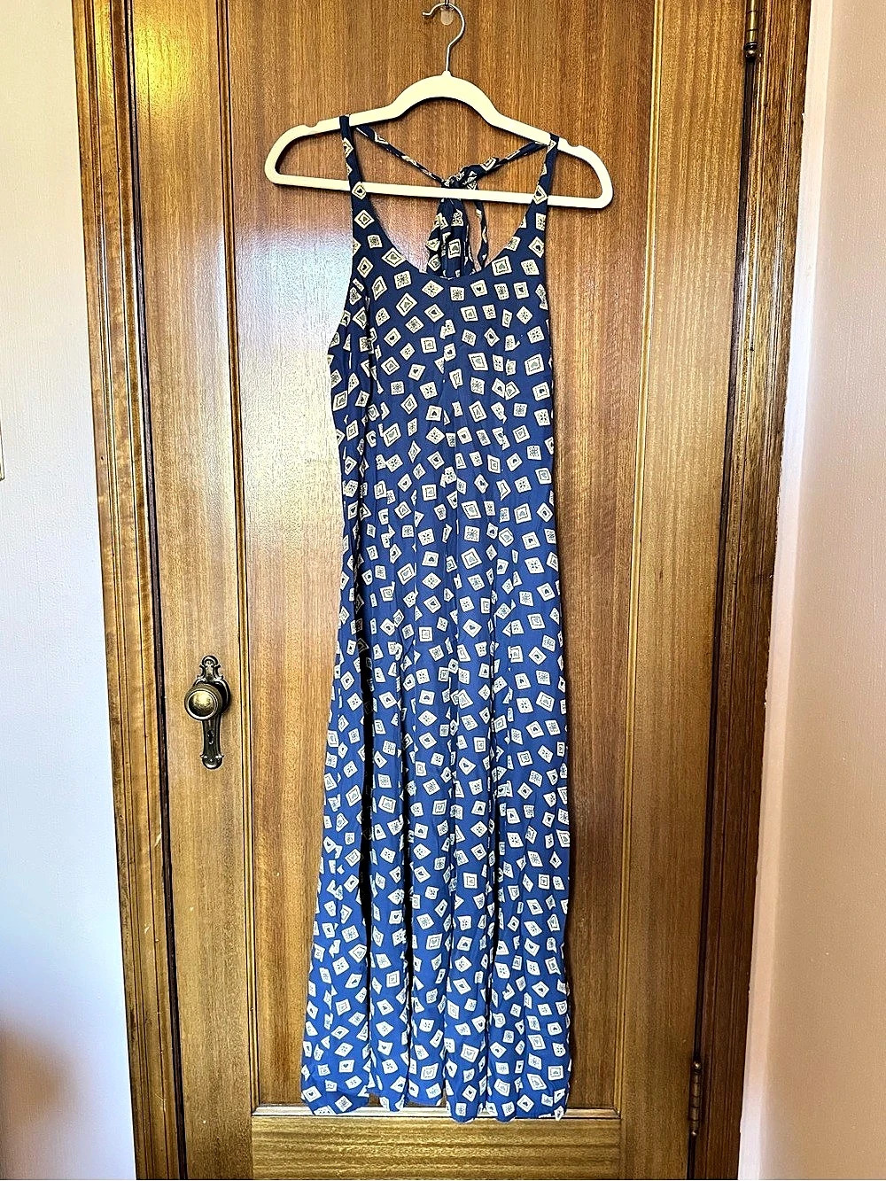 VTG David Dart Blue Geometric Maxi Dress Size Medium